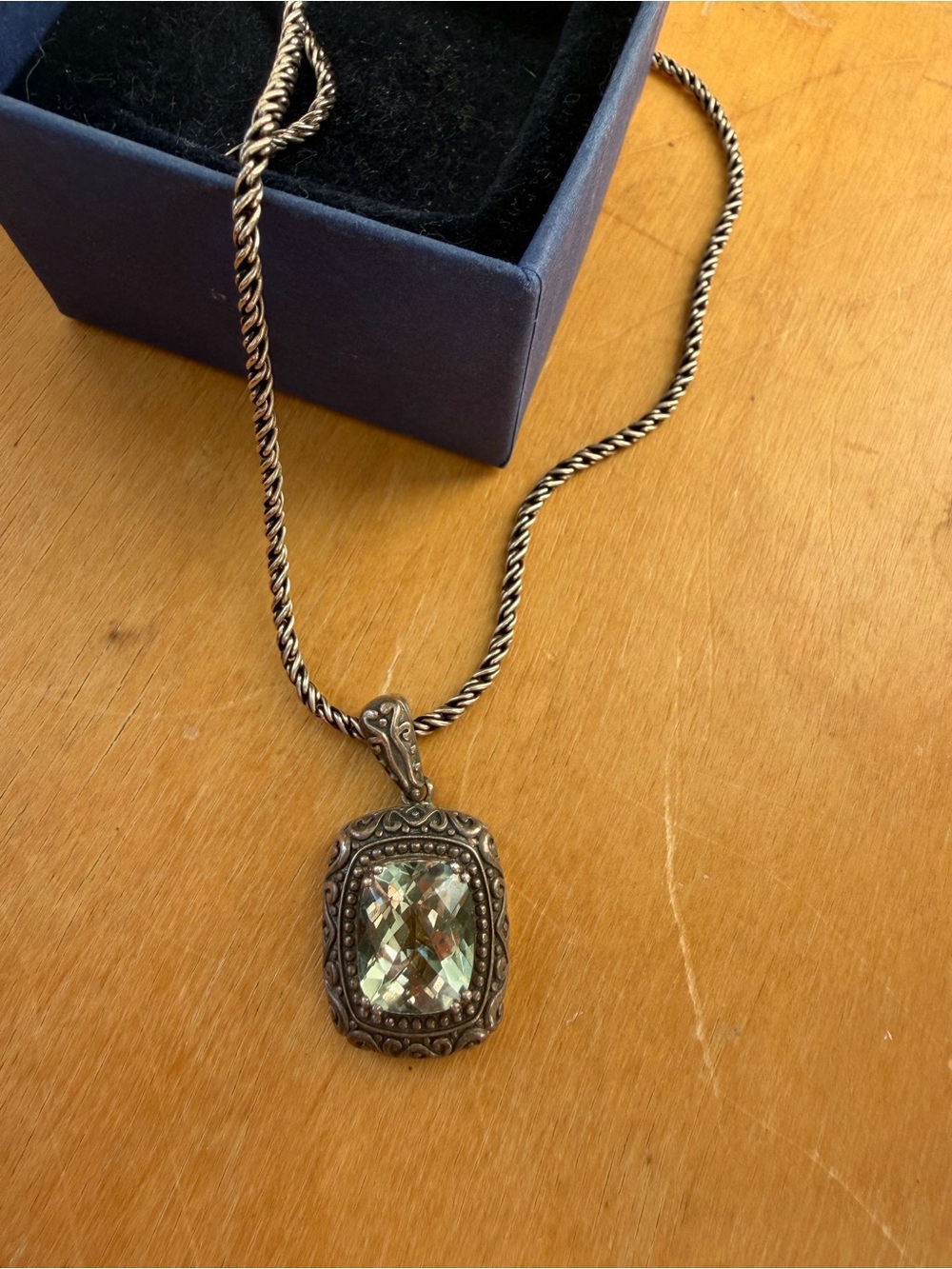 Effy Silver-Tone Necklace with Light Green Cushion-Cut Stone - Picture 3 of 4